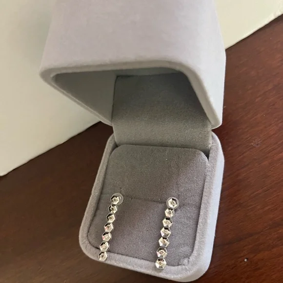 14KT white gold diamond dangling earring 14 stones